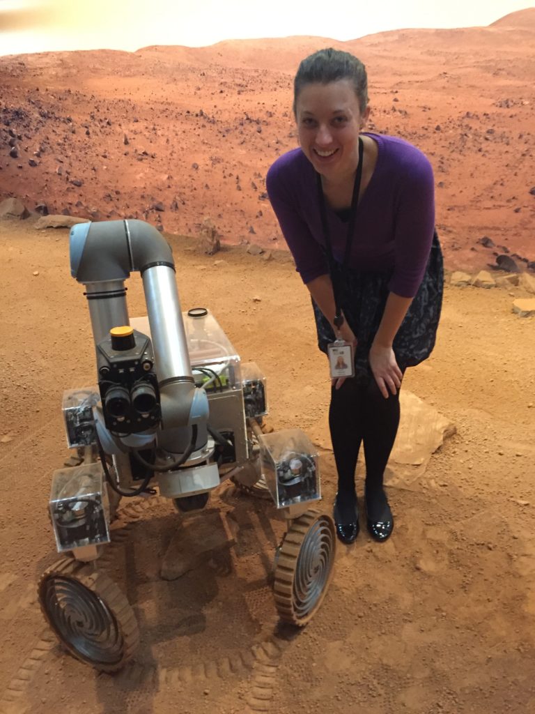 Sarah Reeeves with rover in Mars Yard